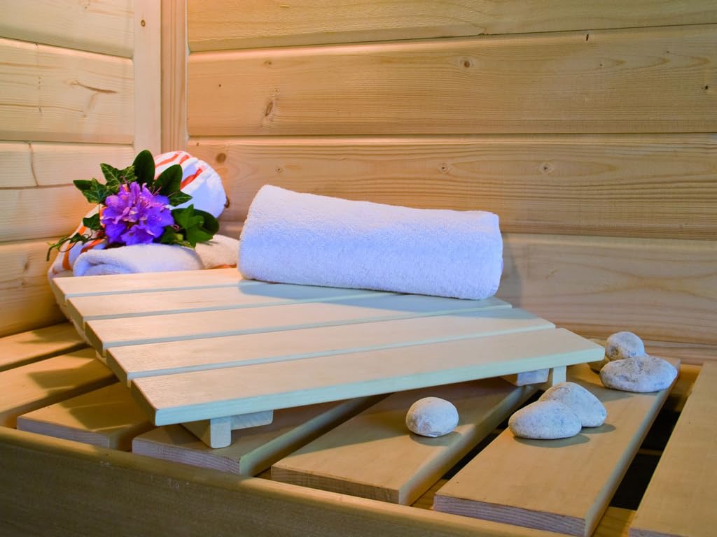 KARIBU Elementsauna Celine 4 Fichte Natur 68 mm, Innensauna für 2 3 Personen, Systembauweise mit bronzierter Ganzglastür, 3 Liegen, Ofenschutzgitter, Innenmaße 196x196x198 cm, Ohne Dachkranz