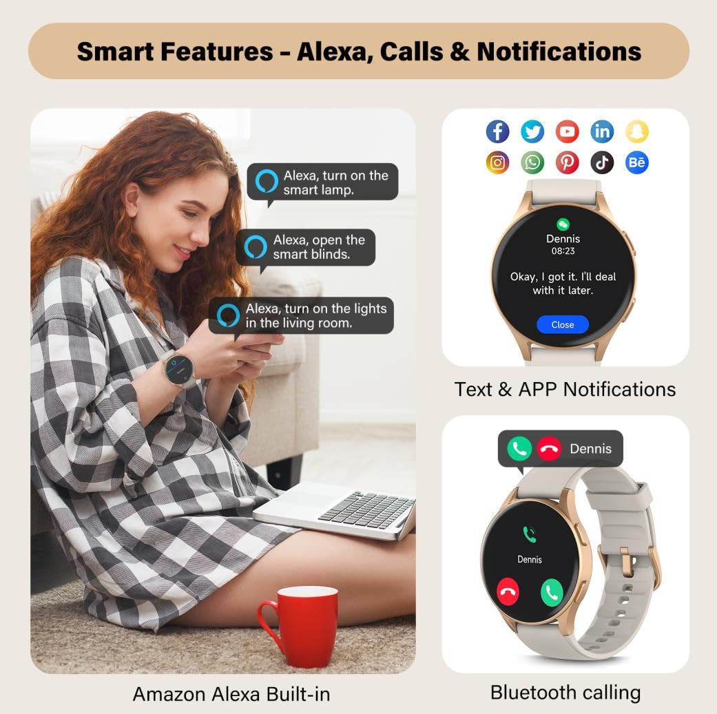 Reloj inteligente para mujer, Alexa integrado, GPS, HRV, VO2 Max, oxígeno en sangre, monitor de sueño y estrés, brújula, altímetro, AMOLED de 1.32 pulgadas, fitness y salud de la mujer 6
