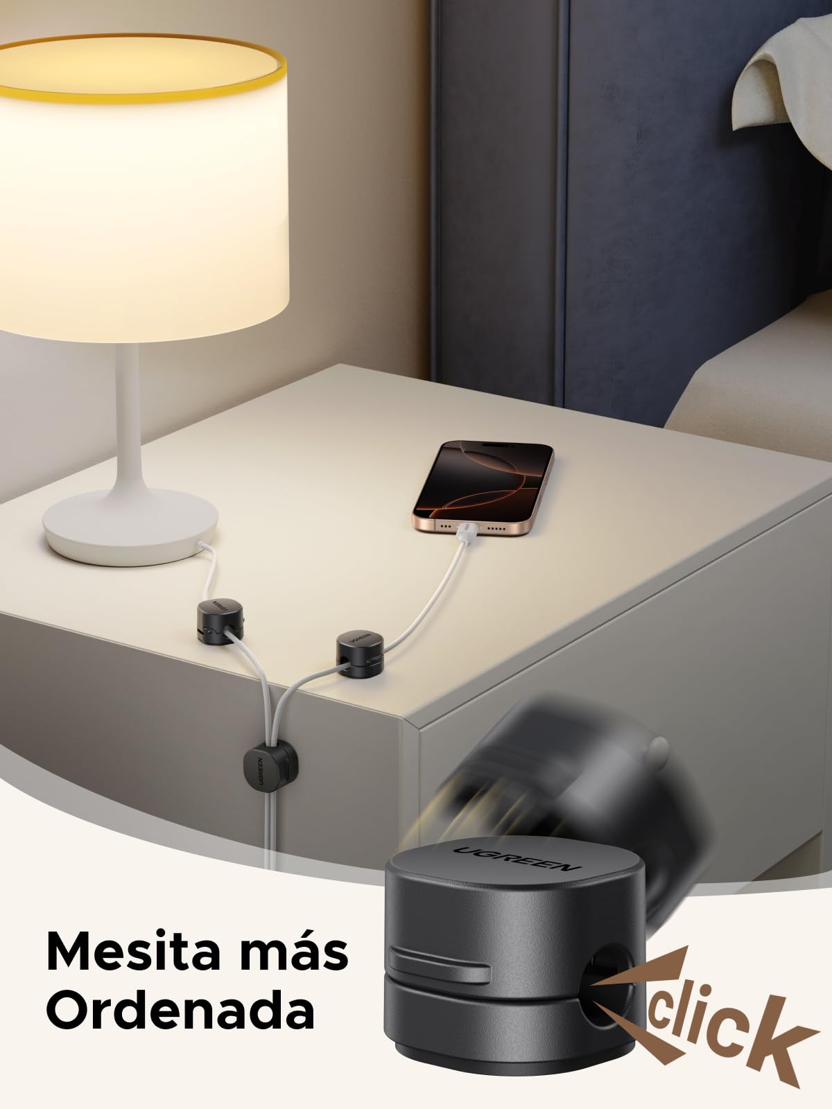 UGREEN [6 Piezas] Clip de Cable de Resorte con [Rotación de 91°] Magnético Organizador Cable Autoadhesivo Sin Residuos para HDMI, USB, PC, TV, Hogar, Oficina, (7.5mm) - Negro