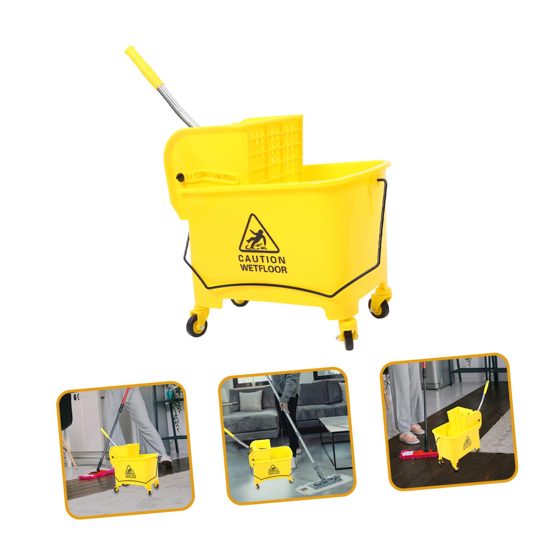 Cubo de Fregona de 20 L Amarillo Escurridor Lateral y Ruedas