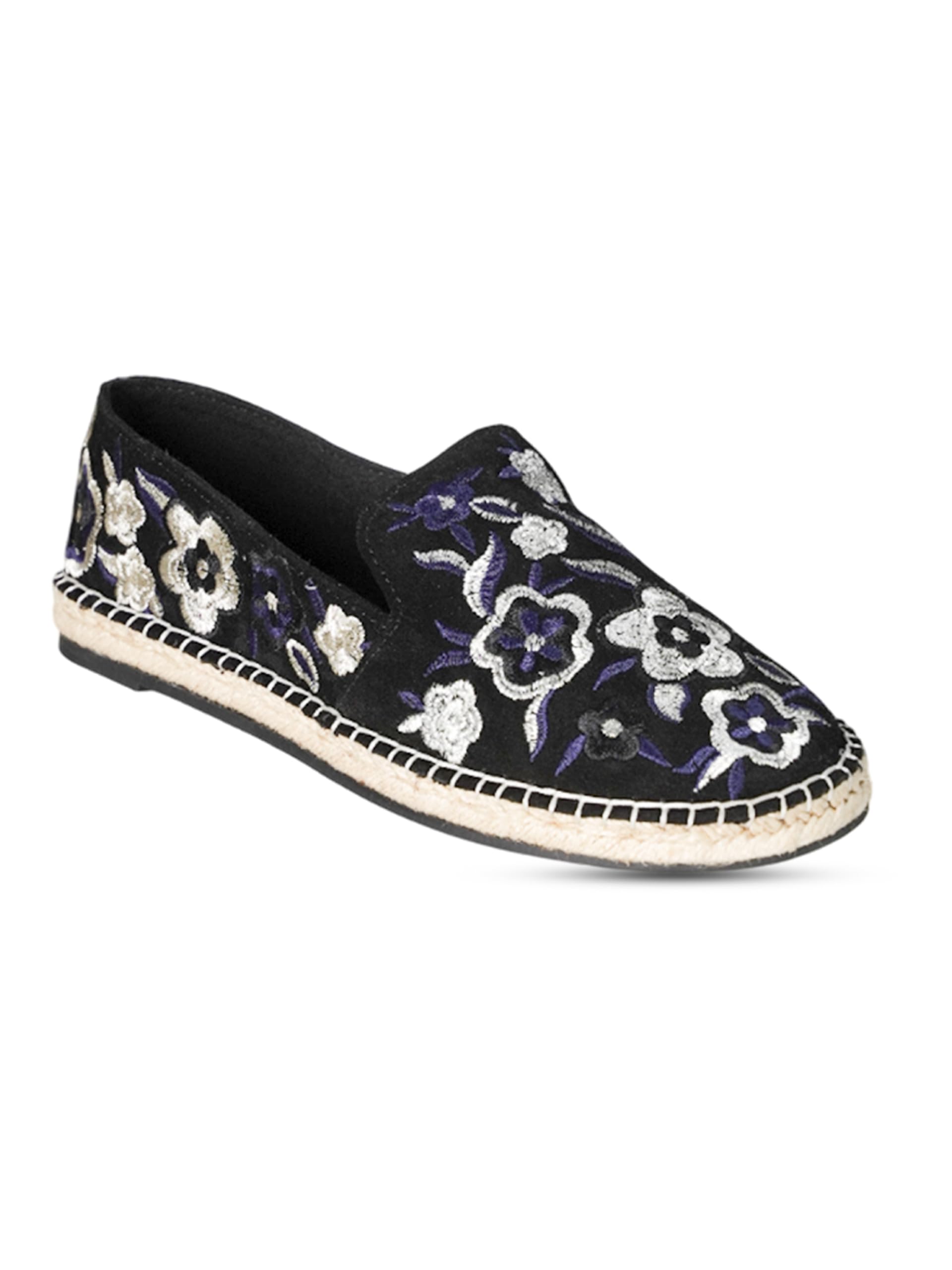 Womens Flat Slip-On Shoes with Floral Embroidery | Stylish Comfortable Casual Footwear for Daily, Travel & Party Use Black-image-1