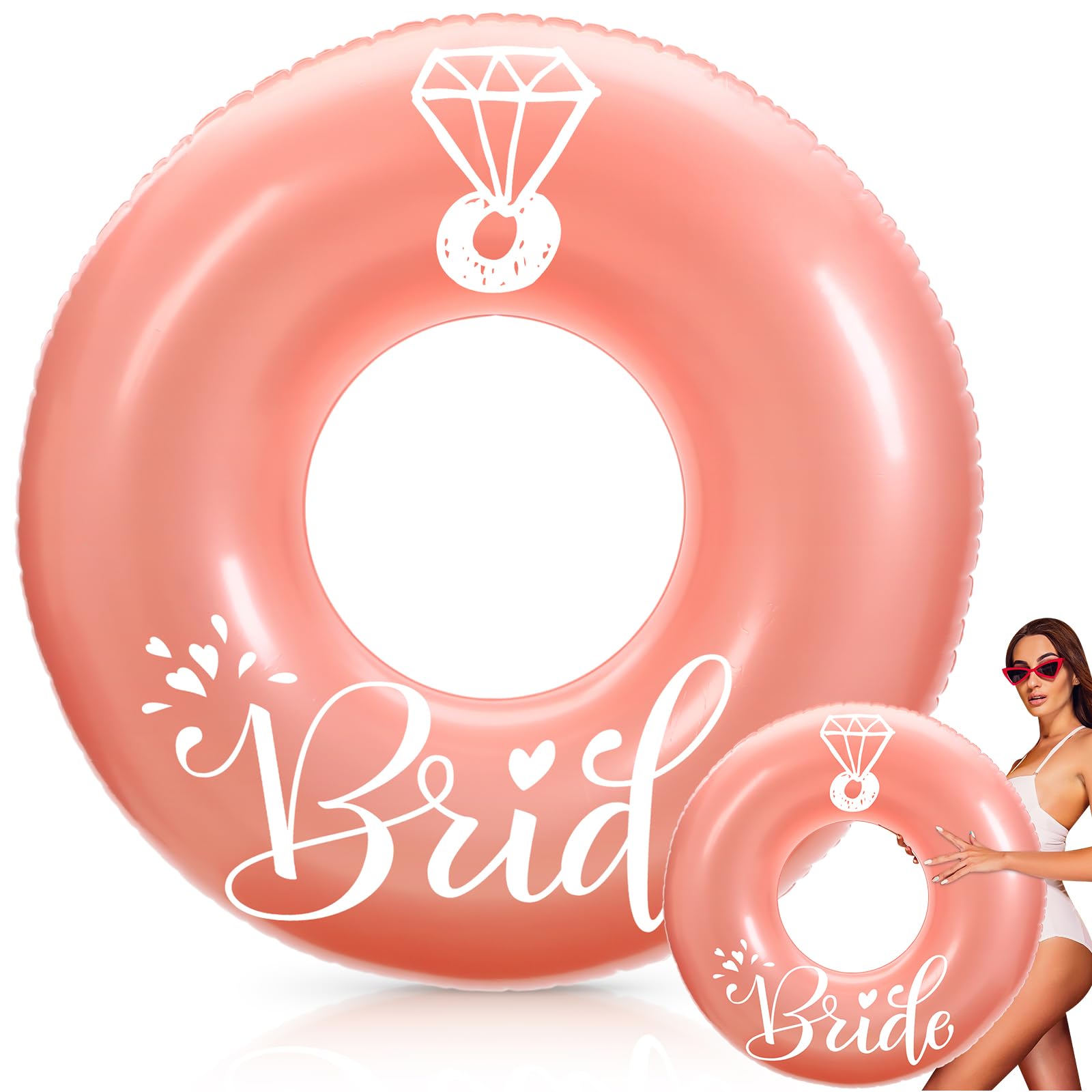 Motionchic Bridal Ring Pool Float 47.24'' Bachelorette Pool Floats Beach Bachelorette Party Decor Inflatable Bride Swimming Tube for Adults Water