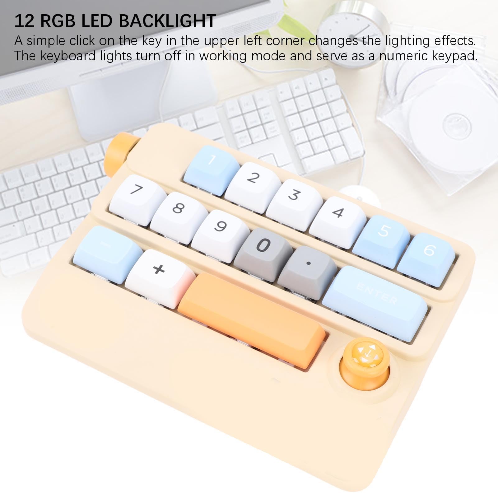 Cuifati Pavé Numérique Mécanique Filaire USB, 19 Touches, Clavier Numérique Programmable Macro échangeable à Chaud avec Contrôle par Joystick et éclairage RVB, pour PC, Ordinateur (Yellow)