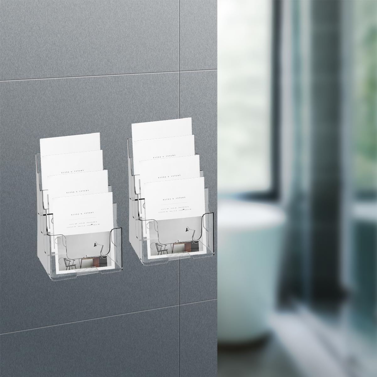 2 supporti per brochure in acrilico, 4 ripiani, 16,5 x 25,4 cm, trasparenti, per volantini, opuscoli, supporto per letteratura da parete e bancone.