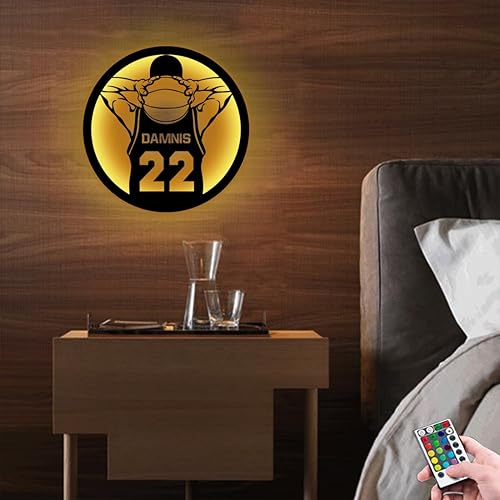 Miniatura 4 de Letrero de metal personalizado para jugador de baloncesto con luz LED, nombre y número personalizados, arte de pared de baloncesto, decoración del