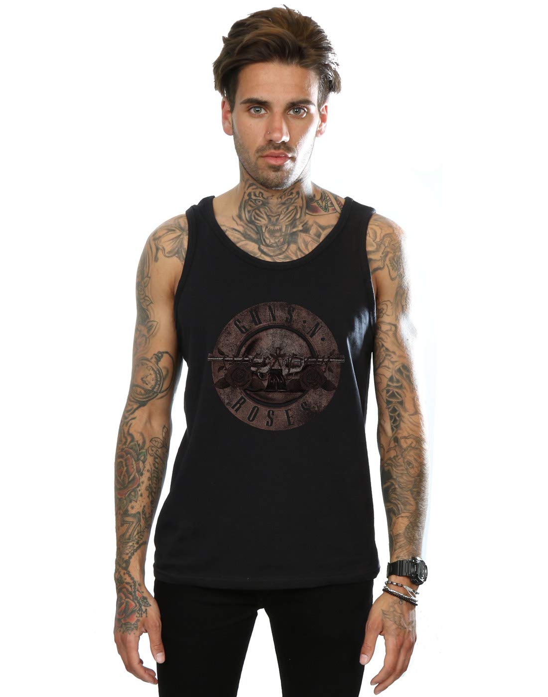 Absolute Cult Men's Black Guns N Roses Sepia Bullet Logo Vest Medium