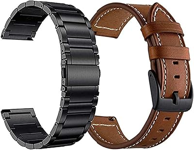 Yeejok Galaxy Watch 5 Pro Bands 45mm Leather+Metal for Men Women, 20mm Straps Replacement Compatible for Samsung Galaxy Watch 5/4 40mm 44mm, Galaxy Watch 4 Classic 46mm 42mm-Black+Brown