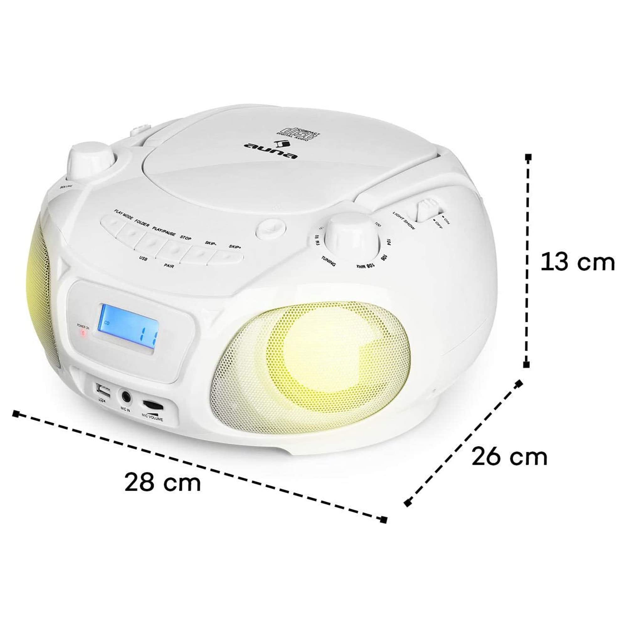 Auna Tragbarer Radio für Kinder mit CD Player, Mikrofon und USB, 3 W Boombox mit Bluetooth Funktion, AUX/FM Radio Tragbar mit LED-Display, MP3, 5.0 Streaming, CD-Radio mit für Mädchen und Jungen