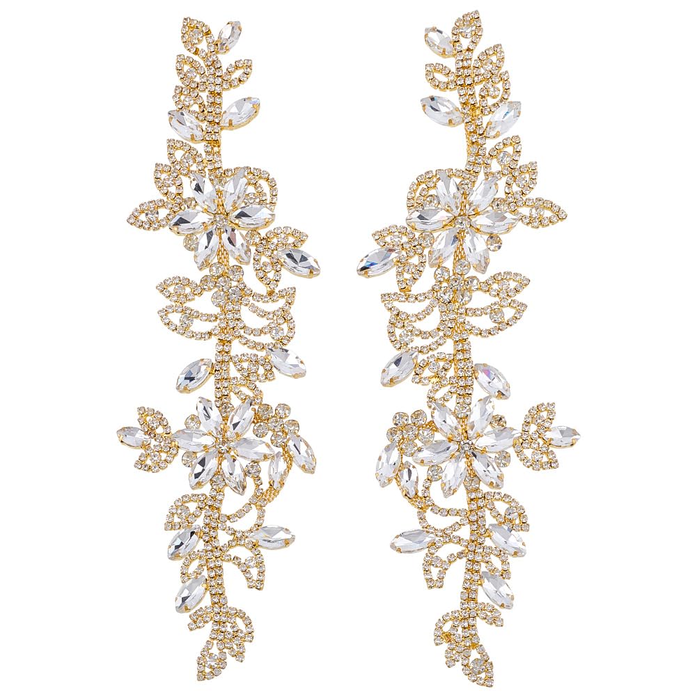 FINGERINSPIRE 1 Pair Beaded Rhinestons Appliques Patch Crystal Rhineston Sewing Applique Patches Handmade Gold Flower Rhinestons Beaded Patches for Wedding Dress Decoration Clothes Accessory