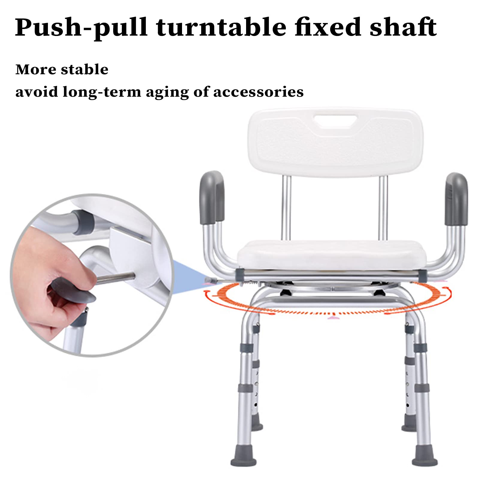 Taburete de ducha giratorio para ancianos y discapacitados, asiento de baño de altura ajustable con brazos, diseño antideslizante impermeable, aluminio, carga máxima 180 kg