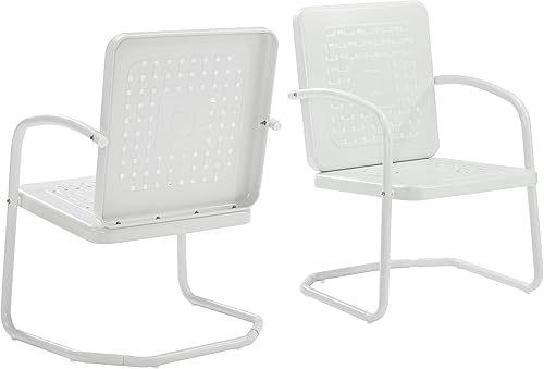 Miniatura 12 de Crosley Furniture Bates - Juego de 2 sillas para exteriores, sillas de patio de metal retro para comedor, porche, terraza, balcón, color blanco