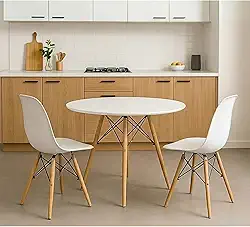 Conjunto Mesa Jantar Eiffel Mdf Redondo 75x70cm Tampo Branco Ou Preto + 2 Cadeiras Charles Eames Eiffel Jt Home (BRANCO)