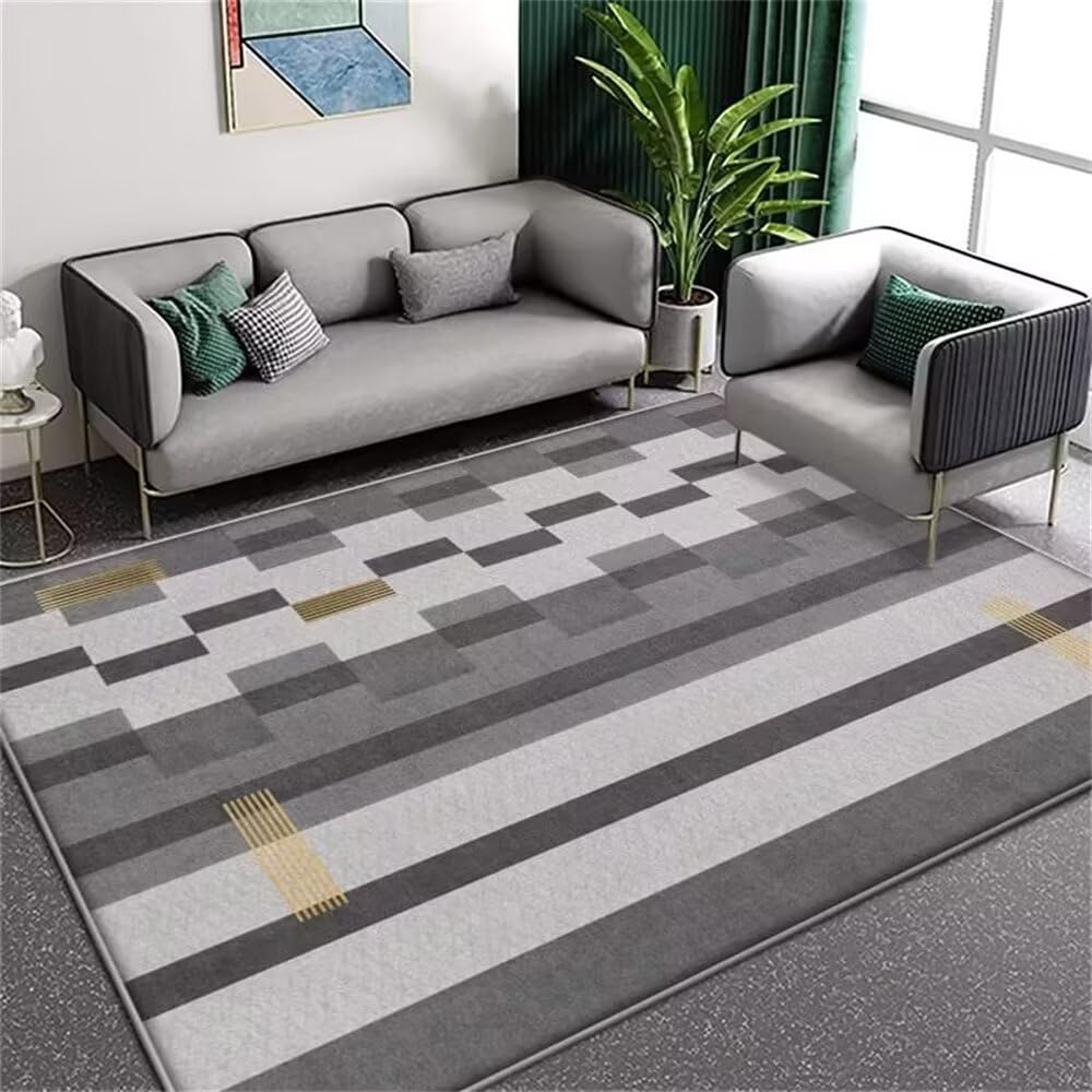 Tapis de salon géométrique jaune 120x160cm anti-allergique pour deco chambre