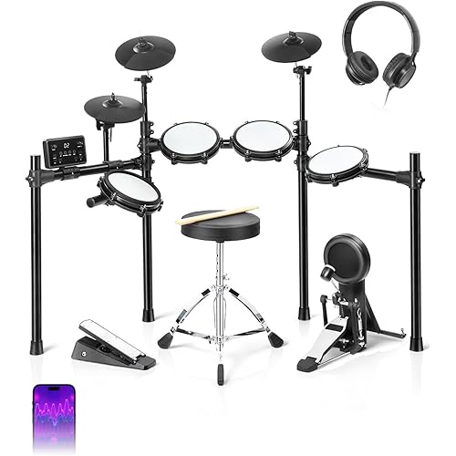 Ktaxon Electric Drum Set, Electronic Drum Set with USB MIDI, Dual Power Modes, 3 Smart Coaching, Dual Zone Triggering, Metronome, Record, 225 Authentic Sounds, 64 Polyphony & 30 Demos for Adults(Full)