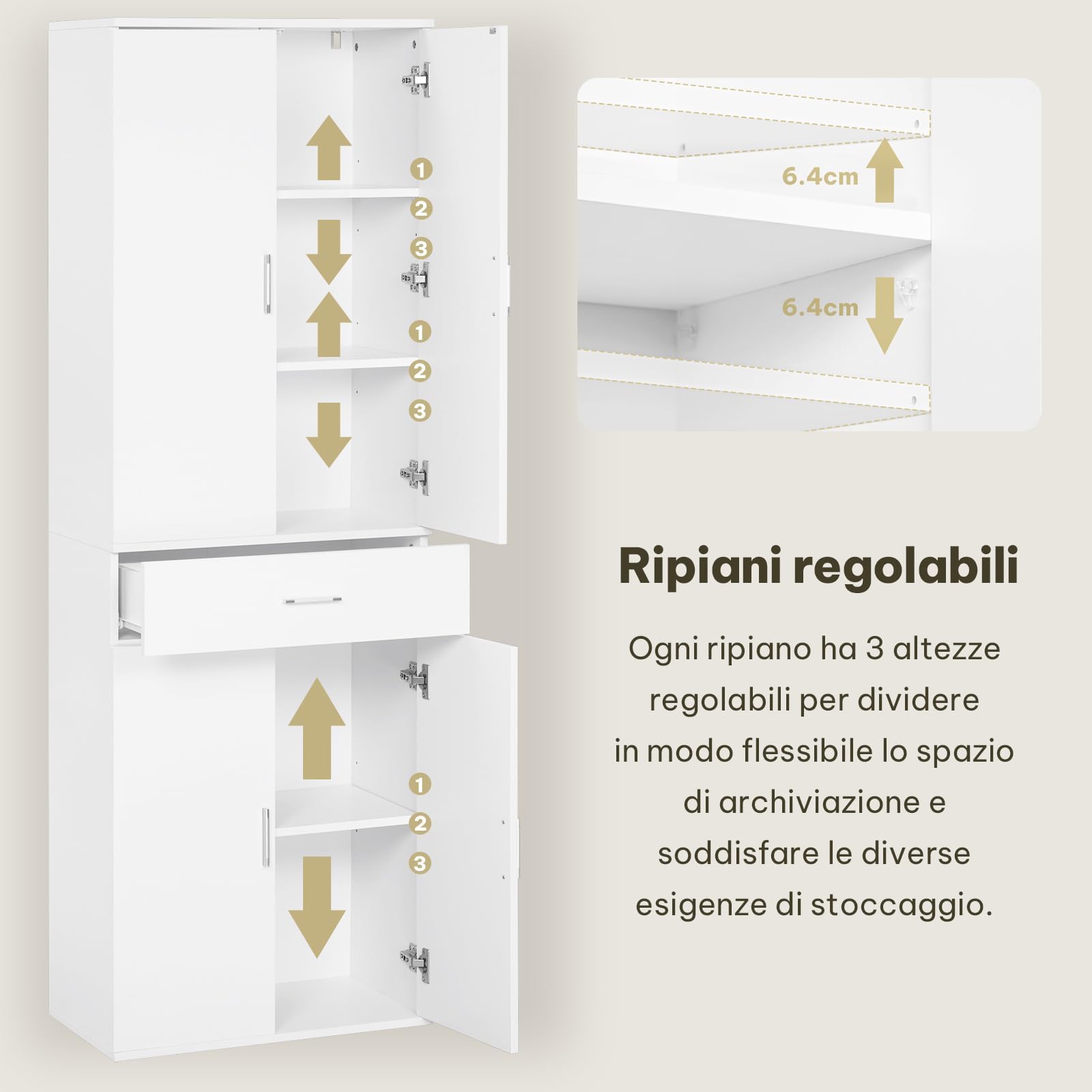 eSituro Armadio per Ufficio, Armadio per Archiviazione, 3 Ripiani Regolabili, 1 Cassetto, Legno Ingegnerizzato, 60x34x180 cm, Bianco
