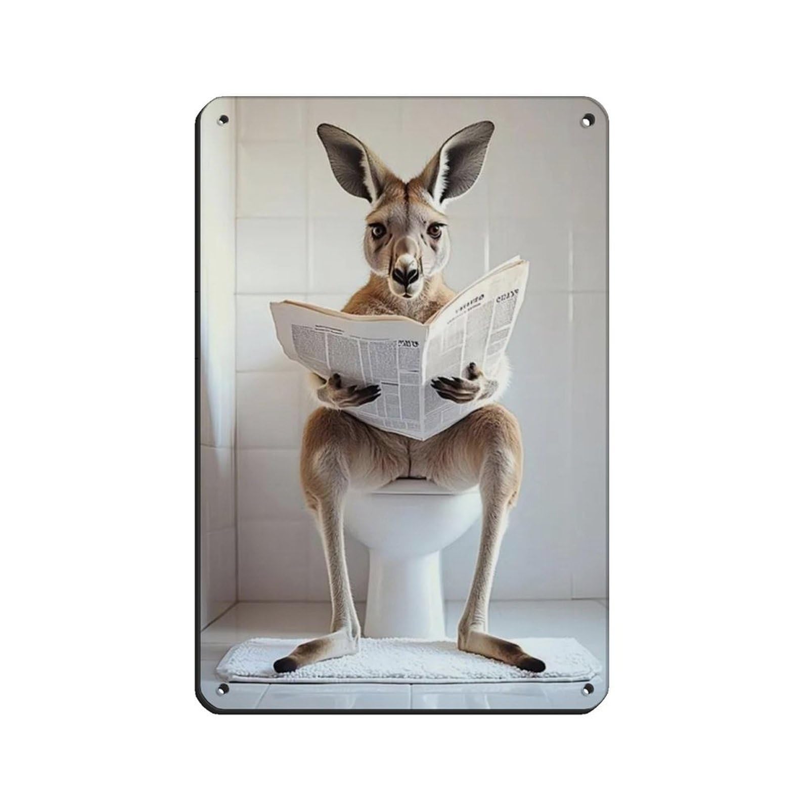 Kangaroo Sitting on Toilet Reading Newspaper Tin Sign Vintage Metal Pub Club Cafe Bar Home Wall Art Decoration Poster Retro 8x12inch(20x30cm)