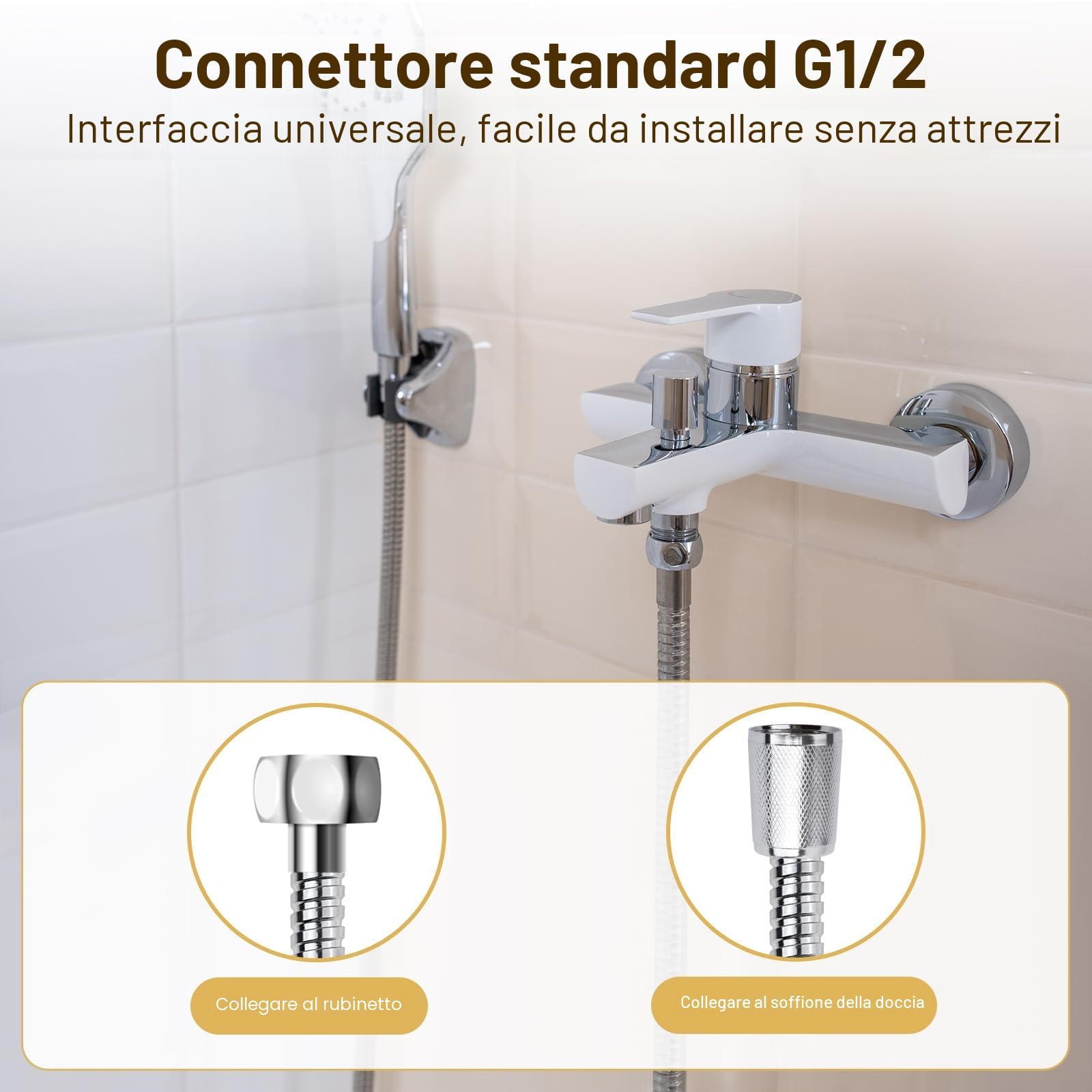 Tubo Doccia Flessibile in Acciaio Inossidabile G1/2 160 cm Anti-perdita Cromato