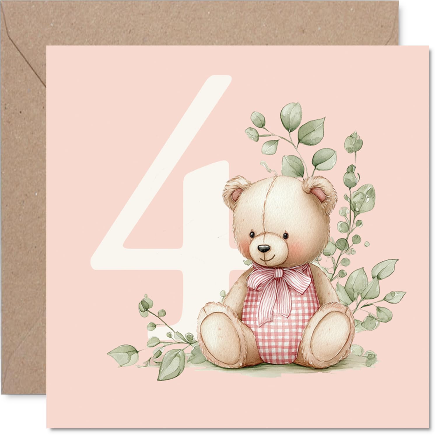 4th Birthday Cards for Girls - Number Bears - Happy Birthday Card for 4 Year Old Girl Great Niece Goddaughter Granddaughter Niece, 145mm Bday Greeting Cards