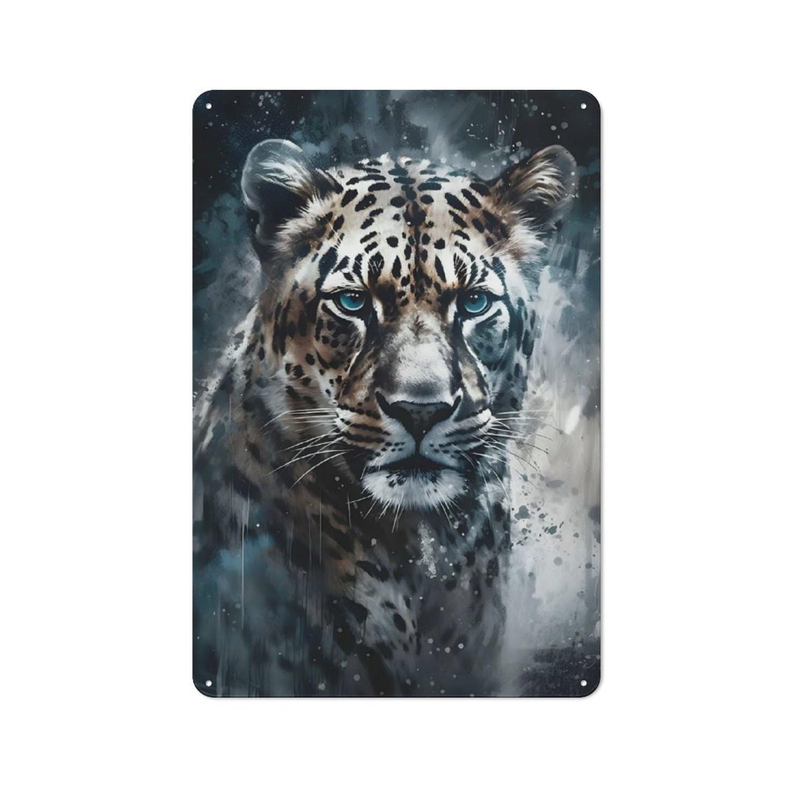 Junmoney Leopard Portrait Painting Printed Metal Sign 30X20cm For Café Or Restaurant, For Hospitality Interior Collectors