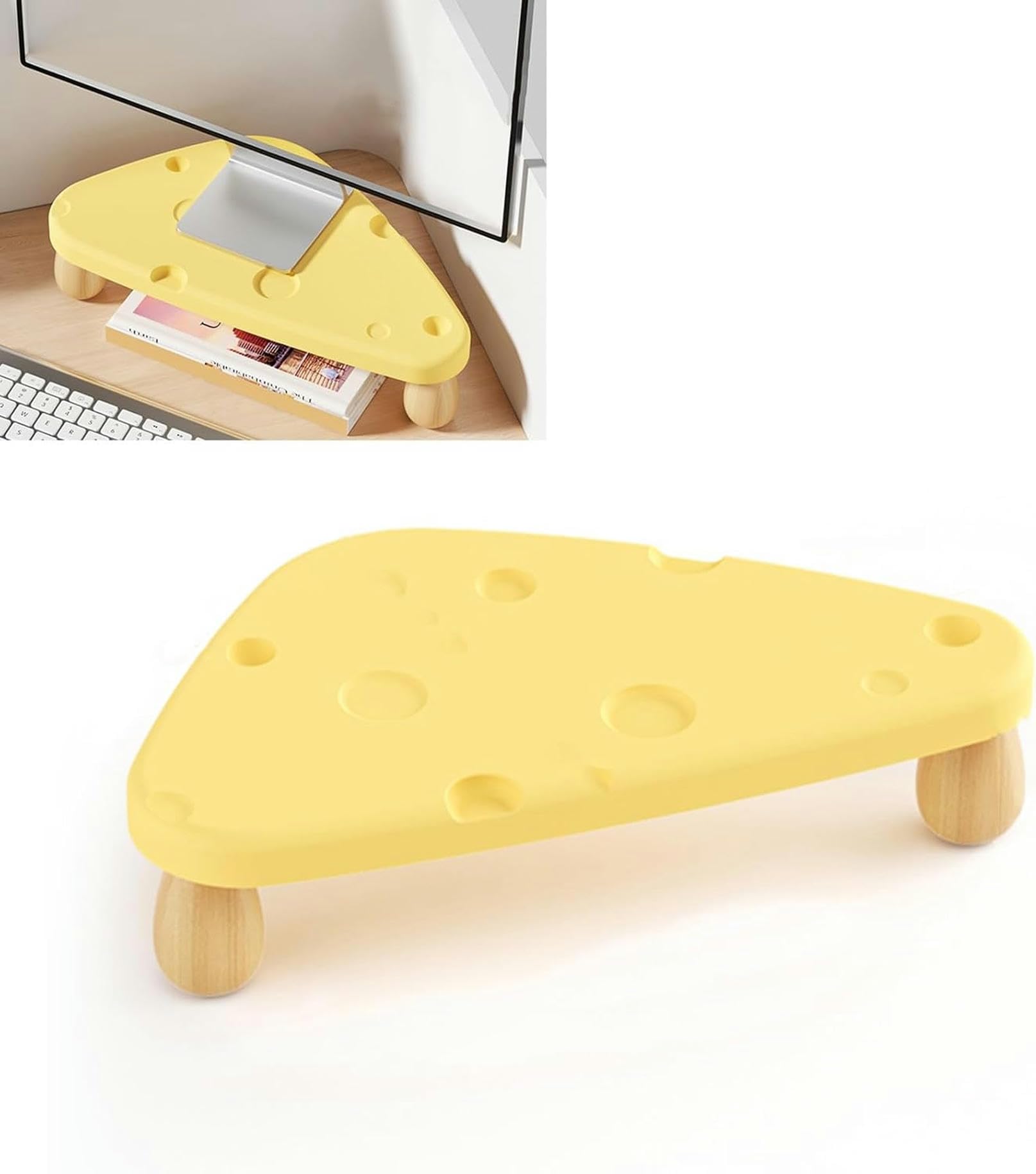 CGJseFH computer stand, Corner Monitor Stand Yellow Desk Holder for Computers/Monitors, Cute Office Desktop Storage Rack, Ergonomic Laptop Risers for Saving Space