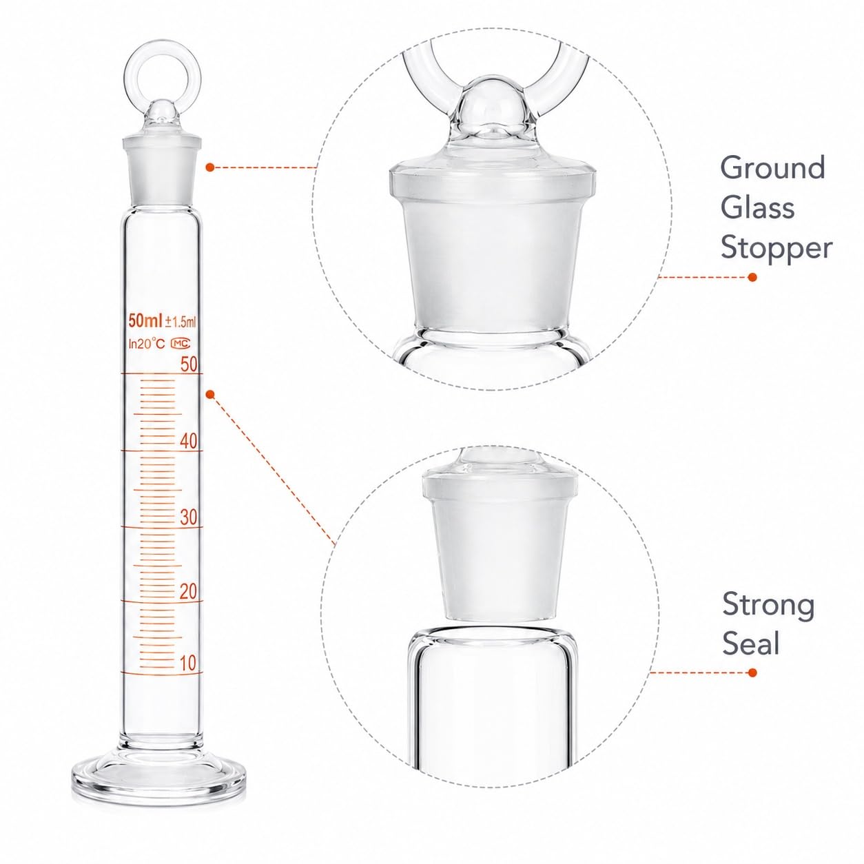 Skalowany Cylinder Mieszający Szkło Borokrzemowe z Korkiem Lab Rurka-1000mL