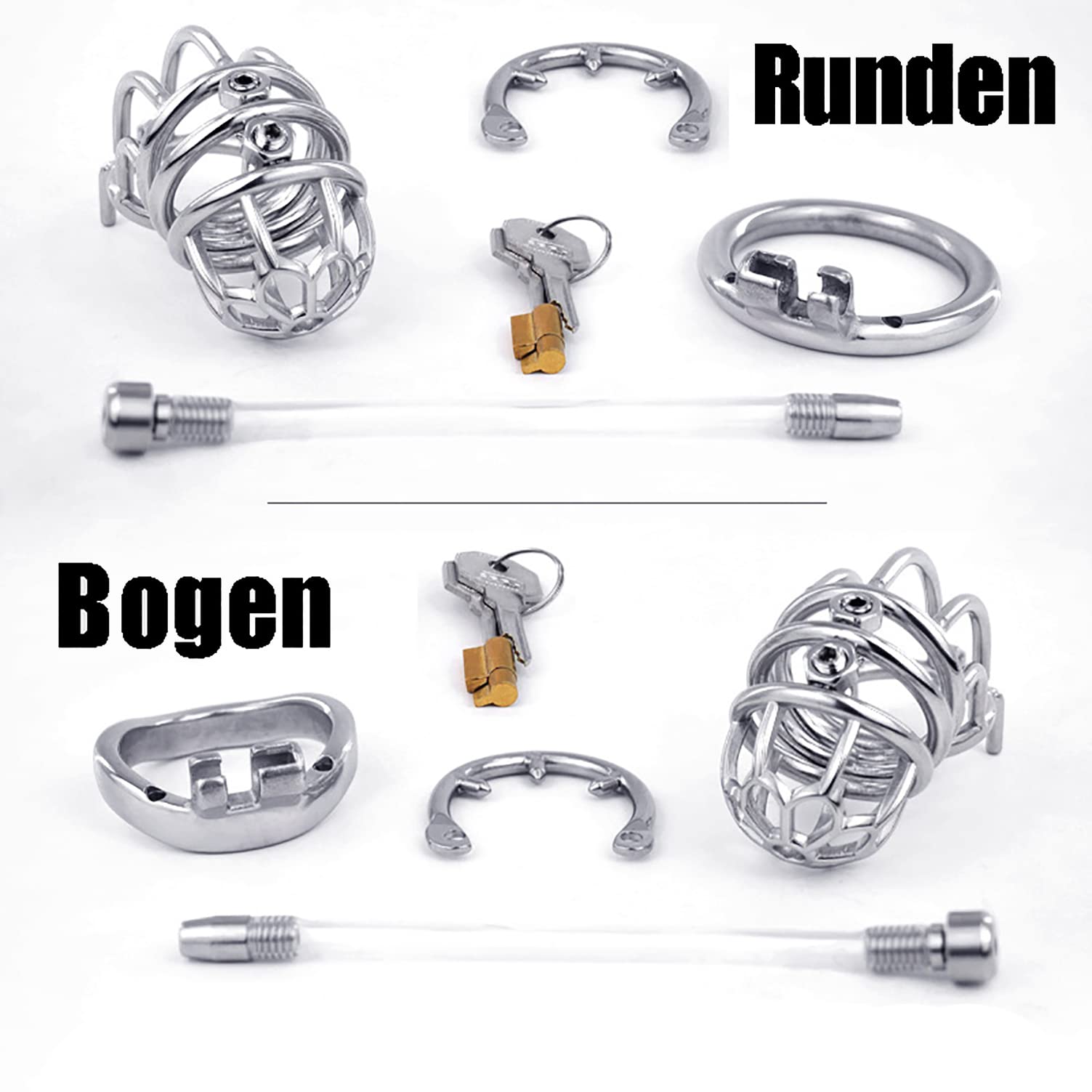 Gebogen Groß Peniskäfig Edelstahl Männliche Keuschheit Gerät Mit CBT Spikes & Harnröhren-Dilatator & Gürtel & Anti-Drop Ringe Cock Cage Stimulieren SM Bondage Sex Spielzeug Für Männer,Runden,50mm