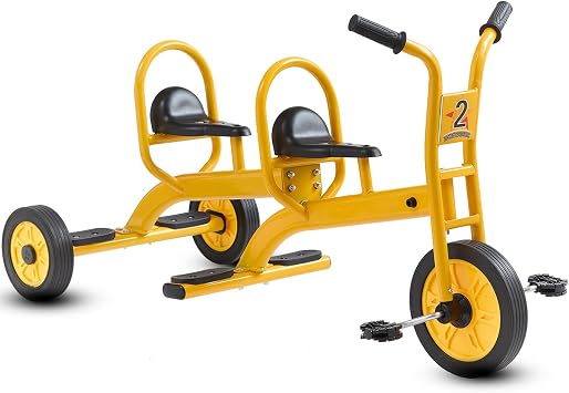 Kids Tricycle for Toddler Ages 3+, Preschool Kids Trike Bike with Non-Slip Pedal and Airless Rubber Wheels, Outdoor Playground Daycare Kids Balance Bike, Gift for Boys and Girls Tandem-Yellow