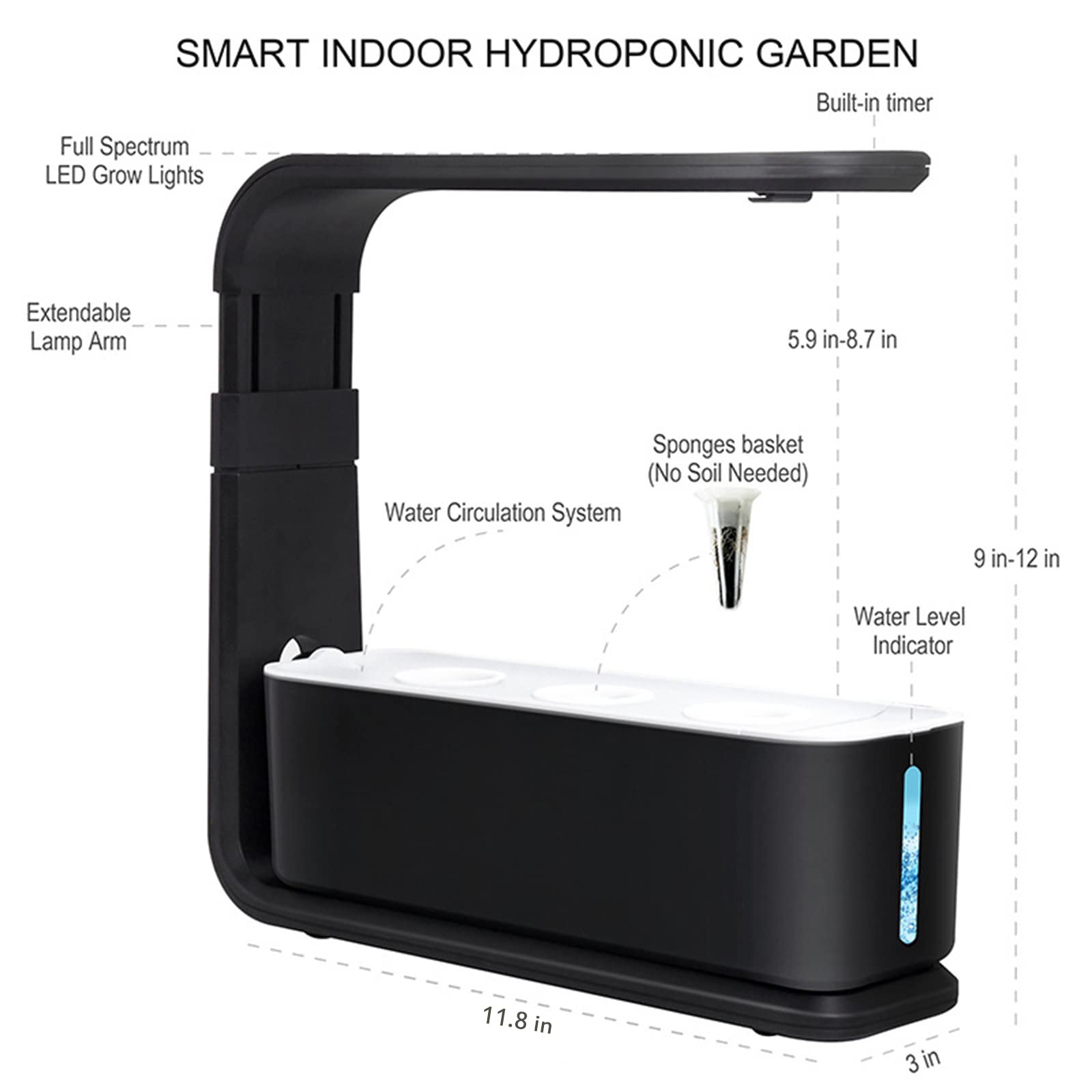 MKNZOME Hydroponik-System – 3-Pflanzen Indoor-Garten Mit LED-Wachstumslicht | Automatische Bewässerung, Höhenverstellbar, Smartes Anzuchtsystem Für Kräuter & Gemüse