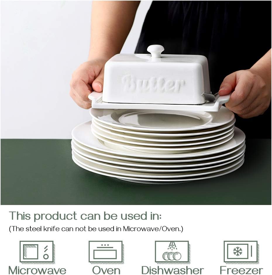 🛒 Crazy Deals DOWAN Butter Dish With Knife, Ceramic Butter Dishes with Covers and Measurements, Dishwasher & Microwave Safe Large Butter Dish Perfect for 2 Sticks of West or East Coast Butter