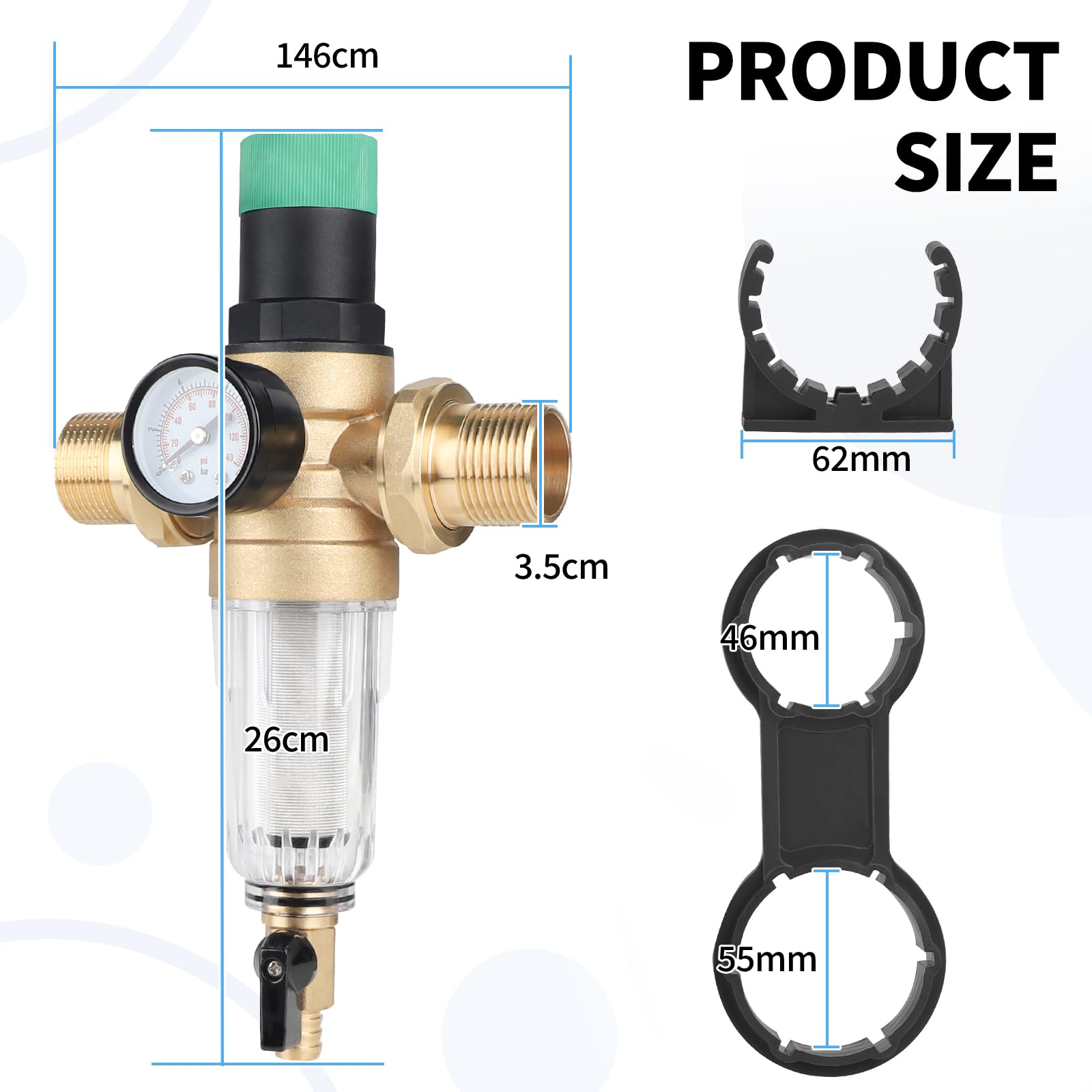 SWAWIS Regolatore di Pressione Acqua 1‘’ DN32 con Manometro Pressione Acqua e Filtro a Setaccio Regolatore di Pressione Acqua Regolabile per Acqua Potabile