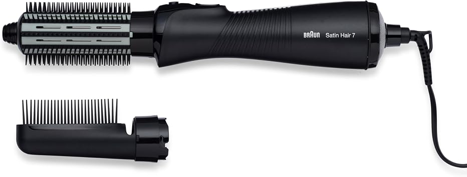 brown satin hair 7 hot air curling brush with iontec technology incl. Comb and brush attachment as 720 black