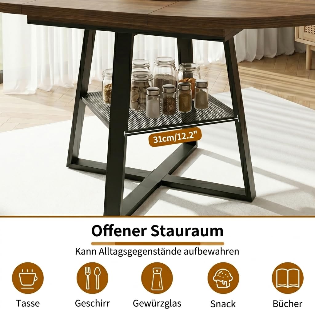 Tavolo da pranzo rotondo allungabile, 108-148 cm, con spazio