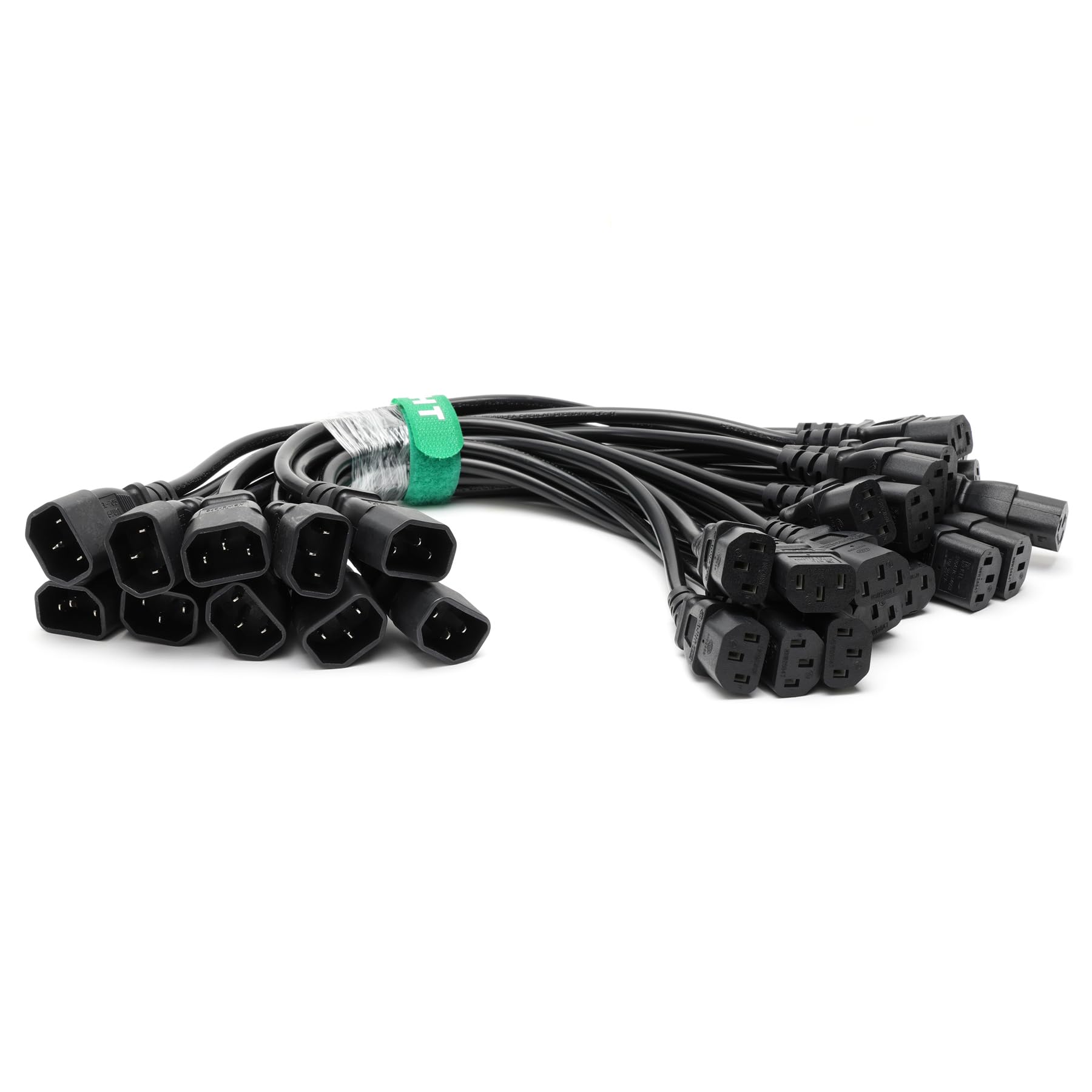HangTon - Paquete de 10 extensiones de cable de alimentación para UPS PDU monitor de computadora impresora TV, IEC320 C14 macho a doble IEC 320 C13 hembra, cable de 3 clavijas, 40 cm