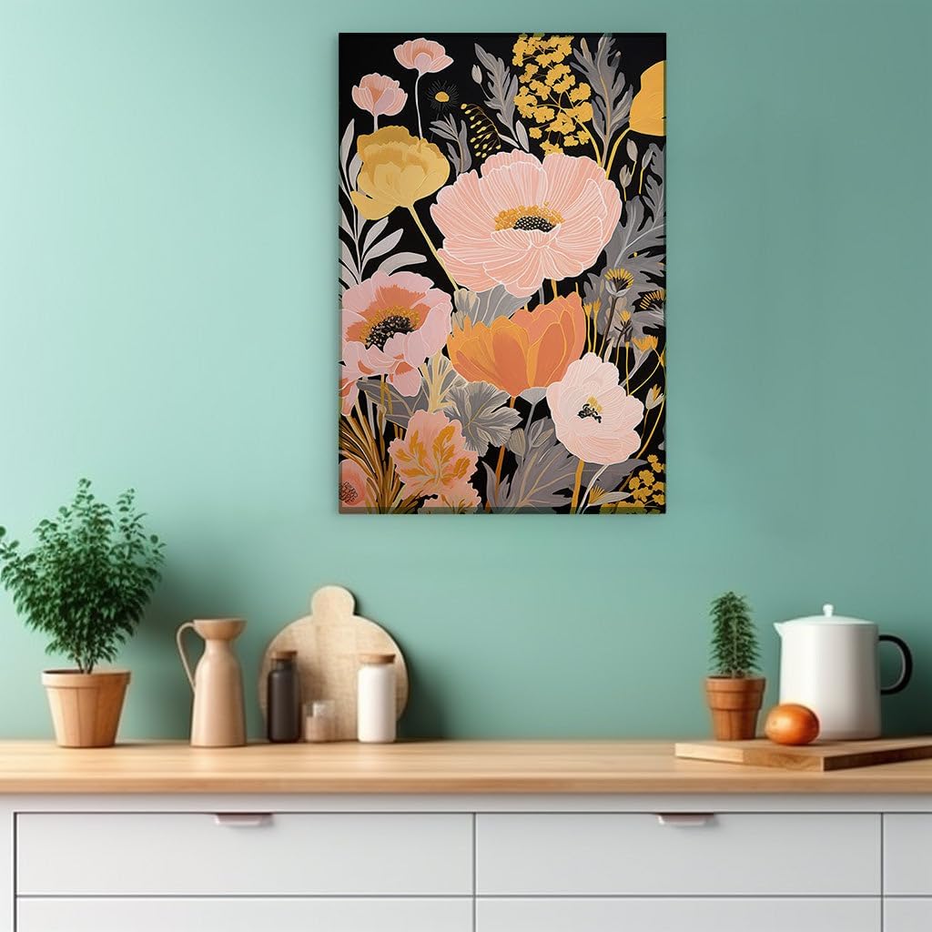 Canvas for Living room. Whispers of Spring: A Dreamy Bouquet in Pastel on Midnight Canvas, 27 x 18 inch Canvas Wall Art - Inspirational Office Decor - 69x46 cm (27x18 inch)
