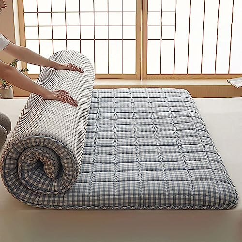 OMKUOSYA Colchón Futón Japonés Acolchado, Colchón Piso Plegable, Rollo Cama Piso Japonés, Futon Plegable-Tatami Japones, Tatami Grueso (Color : Light Blue, Tamaño : Full(120x200cm))