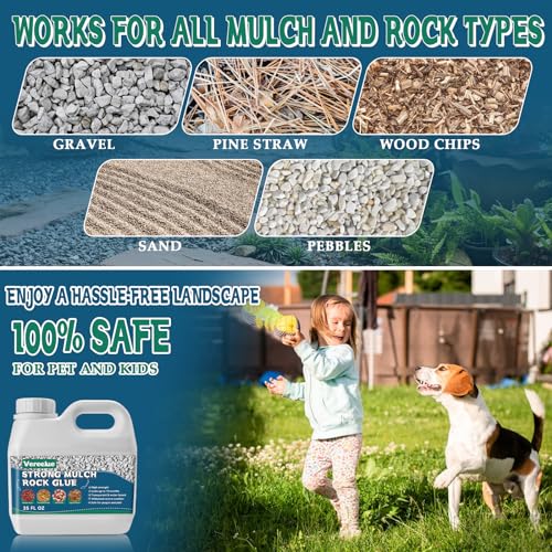 Image of Mulch Gravel Glue for Landscaping 35 Oz - Fast-Drying Rock Pea Glue, Waterproof Gravel Binder, Clear Adhesive for Rocks, Mulch, Pebbles, Rubber Outdoor Landscaping, Non-Toxic and Pet-Friendly