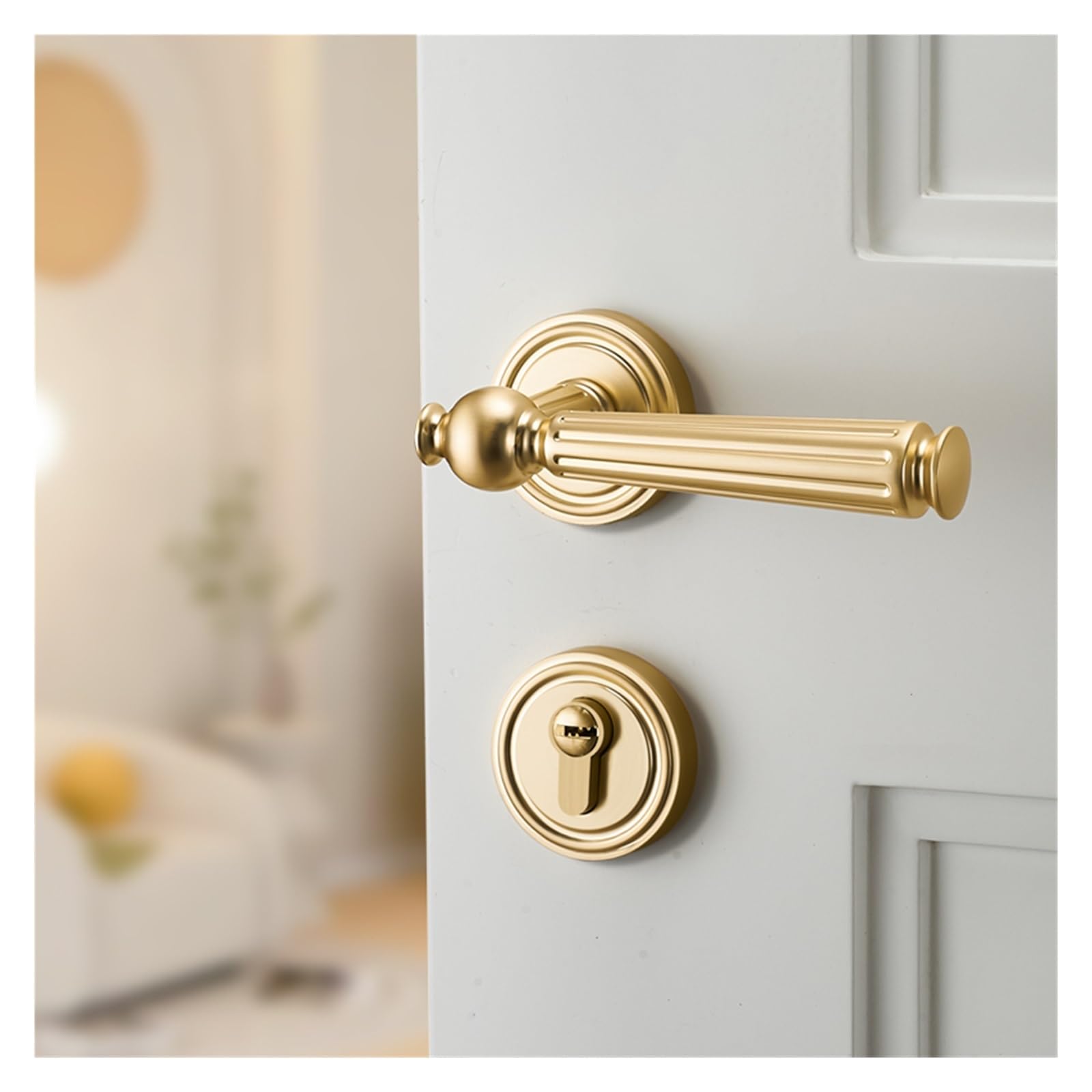 Cerradura de puerta de madera interior con manija oro mate para dormitorios y habitaciones