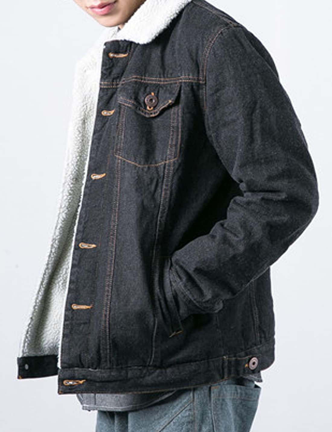 Snoly Men's Warm Sherpa Lined Denim Jean Jacket Outerwear