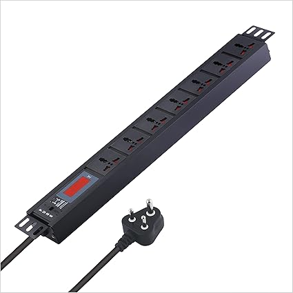 MX Extension Board 7 Outlet 1500W 6 AMP with Live Voltage Display (Parameter 30W~265V) Wall/Rack Mount, Built in Fuse Master Switch, Wall Mount, 0.75 Sq.mm ISI Marked 1.5m Power Cord (MX-4124 1.5M)
