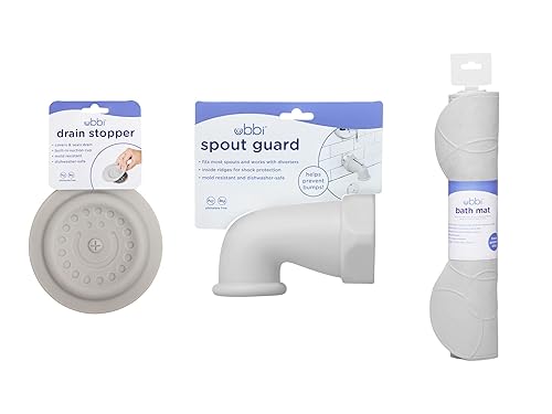 Miniatura 2 de Ubbi Cubierta de drenaje de baño, protector de boquilla y tapete de baño, accesorios para bebés y niños pequeños, color gris