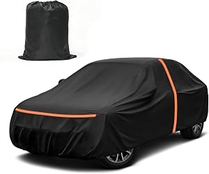 Waterproof All-Weather Universal Car Cover with Door Side Zipper 420D-PU for Sedan 189" to 198" Length,UV Sun Rain Protection Cover