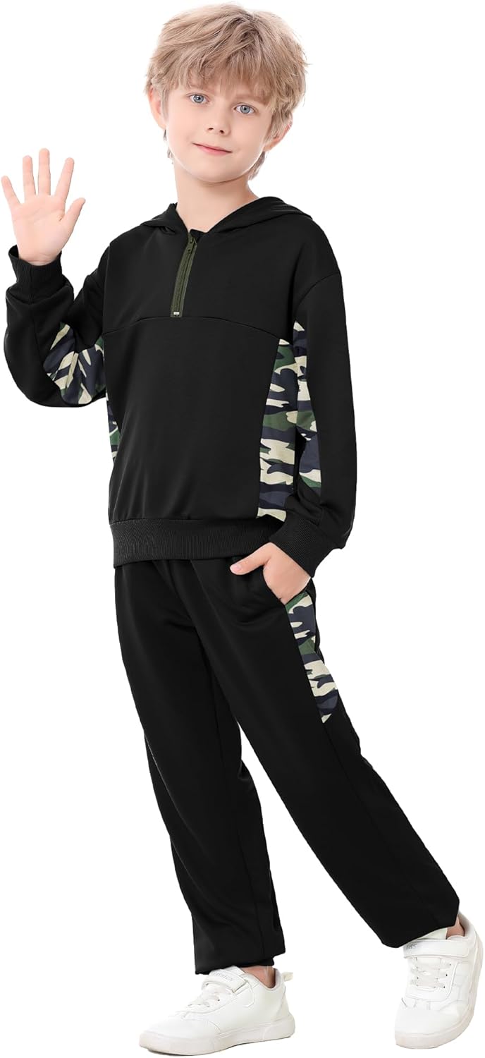 Boys Clothes 2 Piece Boy Outfits Quarter Zip Pullover Hoodie+Pants Fall Winter Colorblock Sweatsuits 5-12Y - Image 3