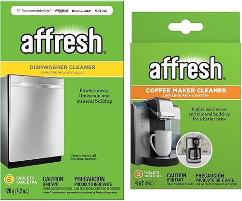 Affresh Limpiadores para lavavajillas y cafetera, 6 tabletas de lavavajillas + 3 tabletas para cafetera