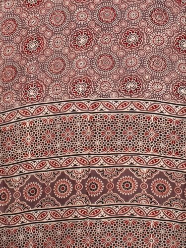 Image of Ethnics of Kutch Womenss Ajrakh Modal Silk Natural Dye Hand Block Print Saree with Blouse Piece - 5.5 Mtr Length