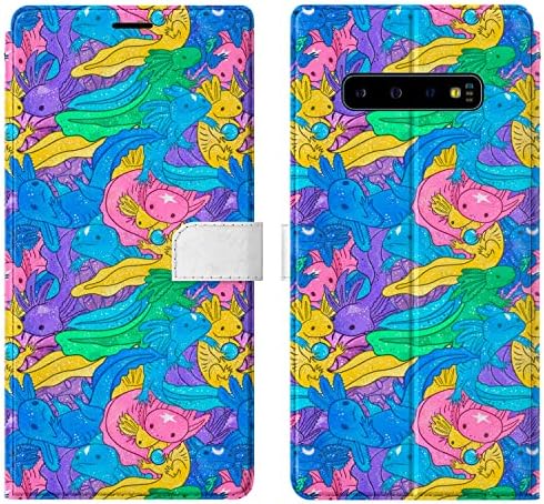 Wallet Phone Case Compatible with Samsung Note 20 Ultra S21 5G S20 FE A71 A52 A02 Protective Blue Card Holder Axolotls Lightweight PU Leather Cover Sea Slim Fish Folio Cute Salamander Flip Magnetic