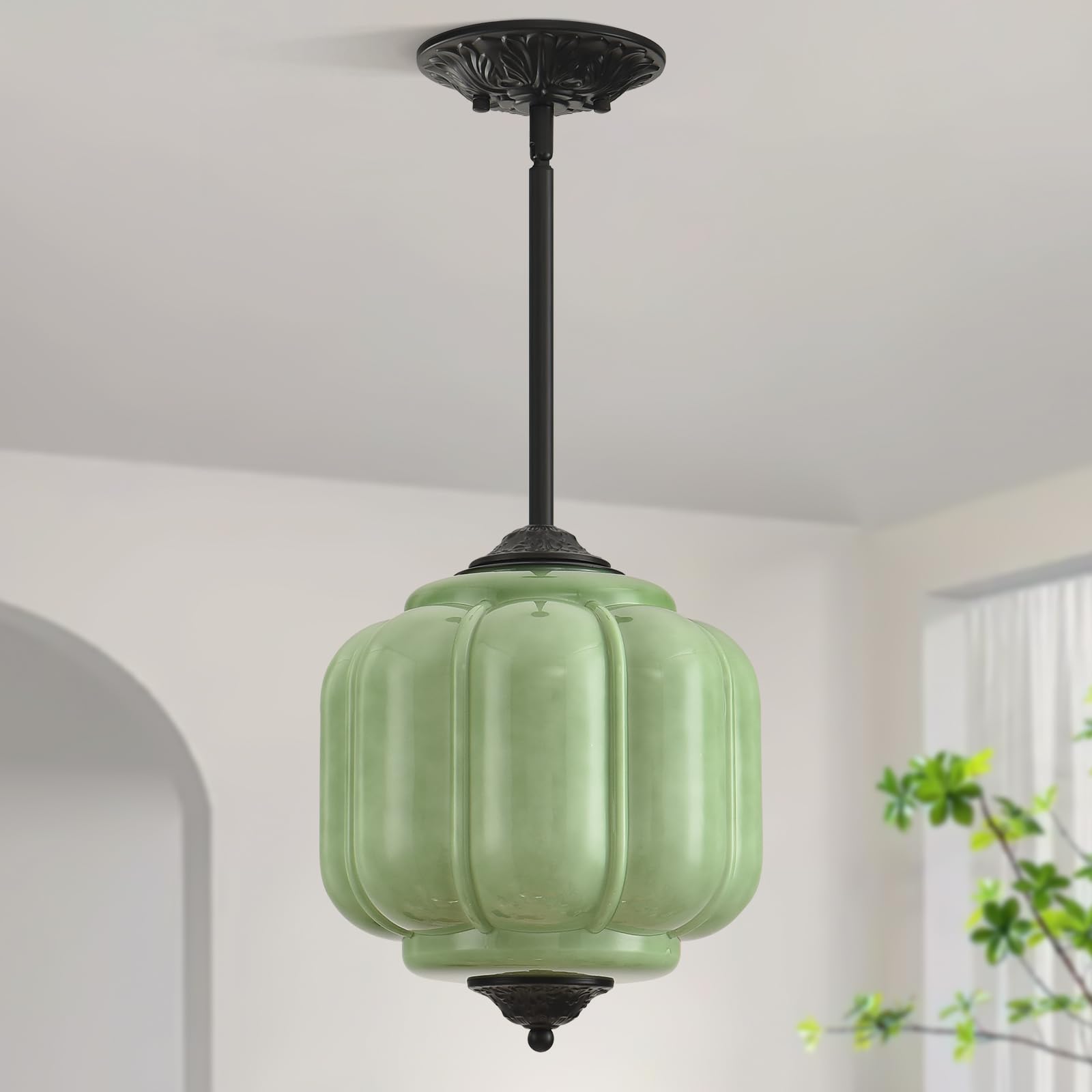 Photo 1 of Pandaluna 9in Green Glass Schoolhouse Pendant Light