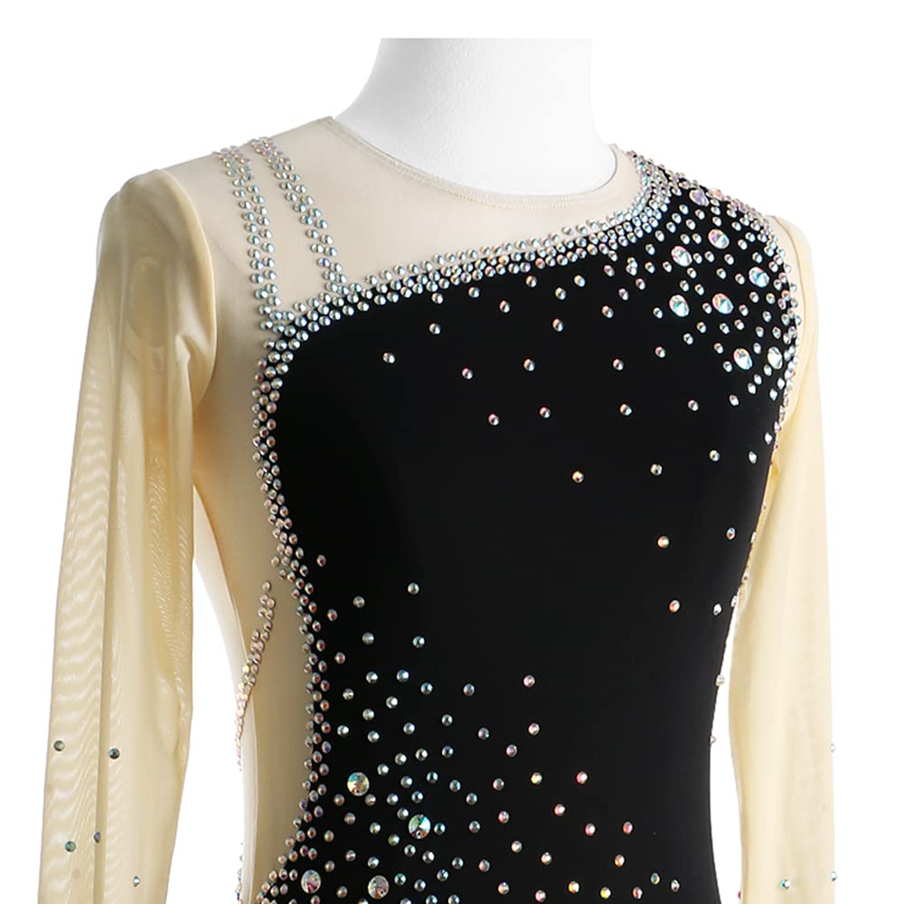 Vestito Pattinaggio Artistico Donna Con Strass - Maniche Lunghe, Tutu, Per Balletto, Latino E Ginnastica Ritmica - Foto 4