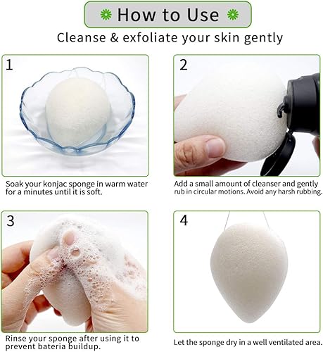 Miniatura 5 de ESMOSEN 2 esponjas faciales 100% naturales de té verde konjac para limpieza profunda de la cara y exfoliación suave, seguro para pieles delicadas y