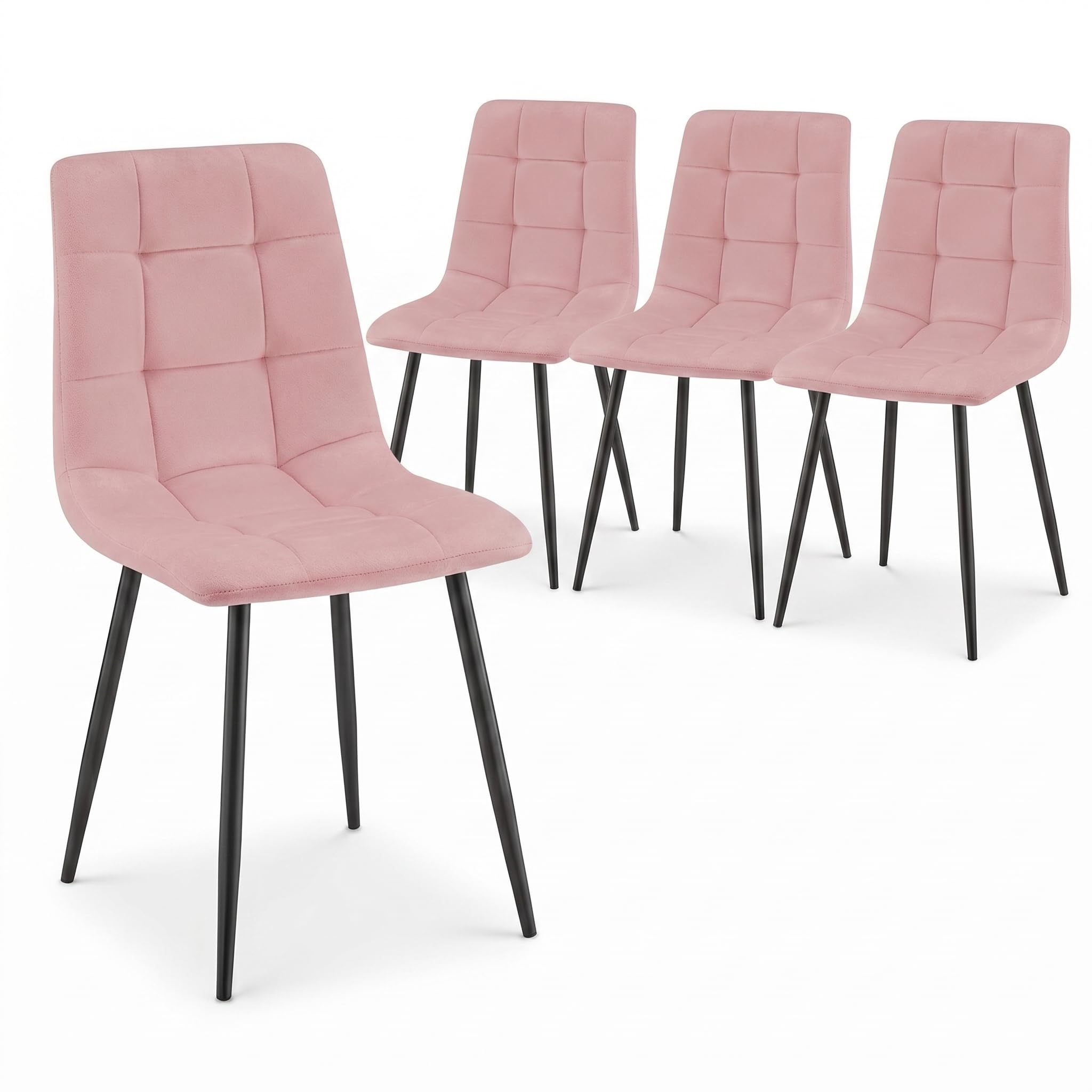 Bravich Velvet Embossed Dining Chairs Set of 4, Pink High Back Upholstered Fabric Room Chairs with Metal Legs, Modern Kitchen Chairs for Bedroom, Dressing Table and Vanity