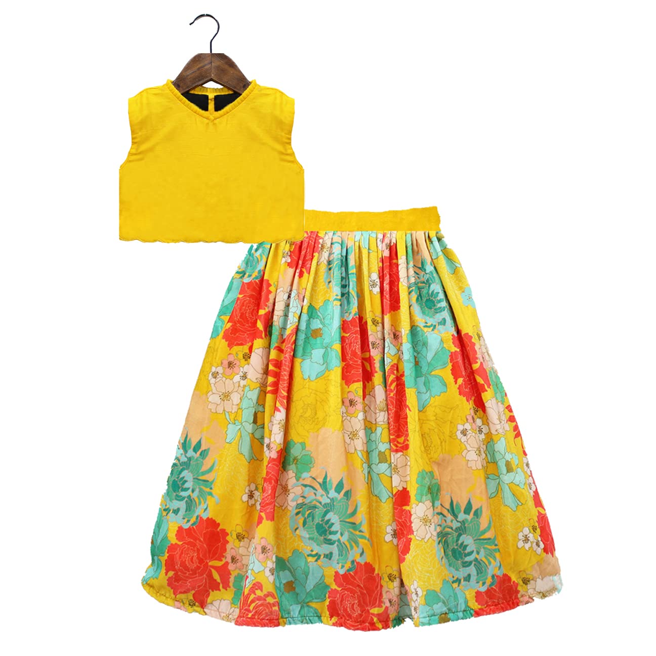 Girl's Satin Readymade Yellow Lehenga Choli